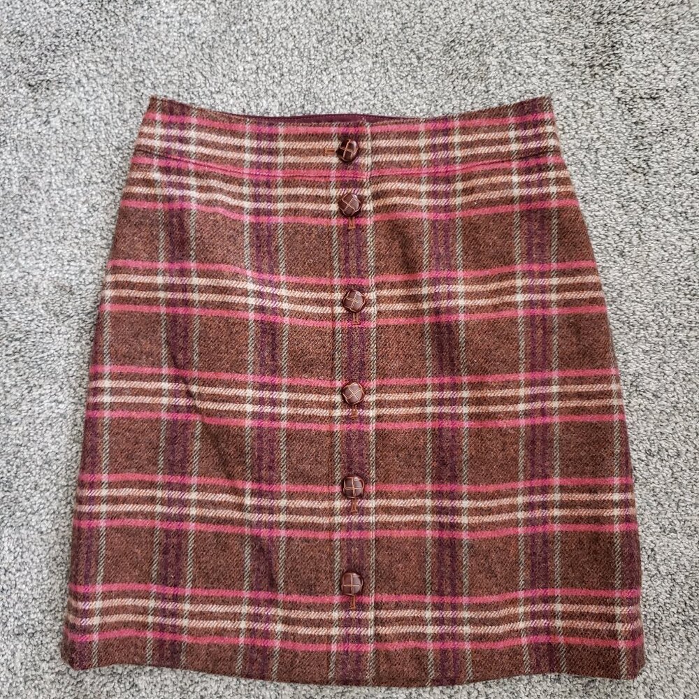 New with Tag Talbots Brown Plaid Skirt, Size 2P, Wool/ Polyester Blend, Lined
